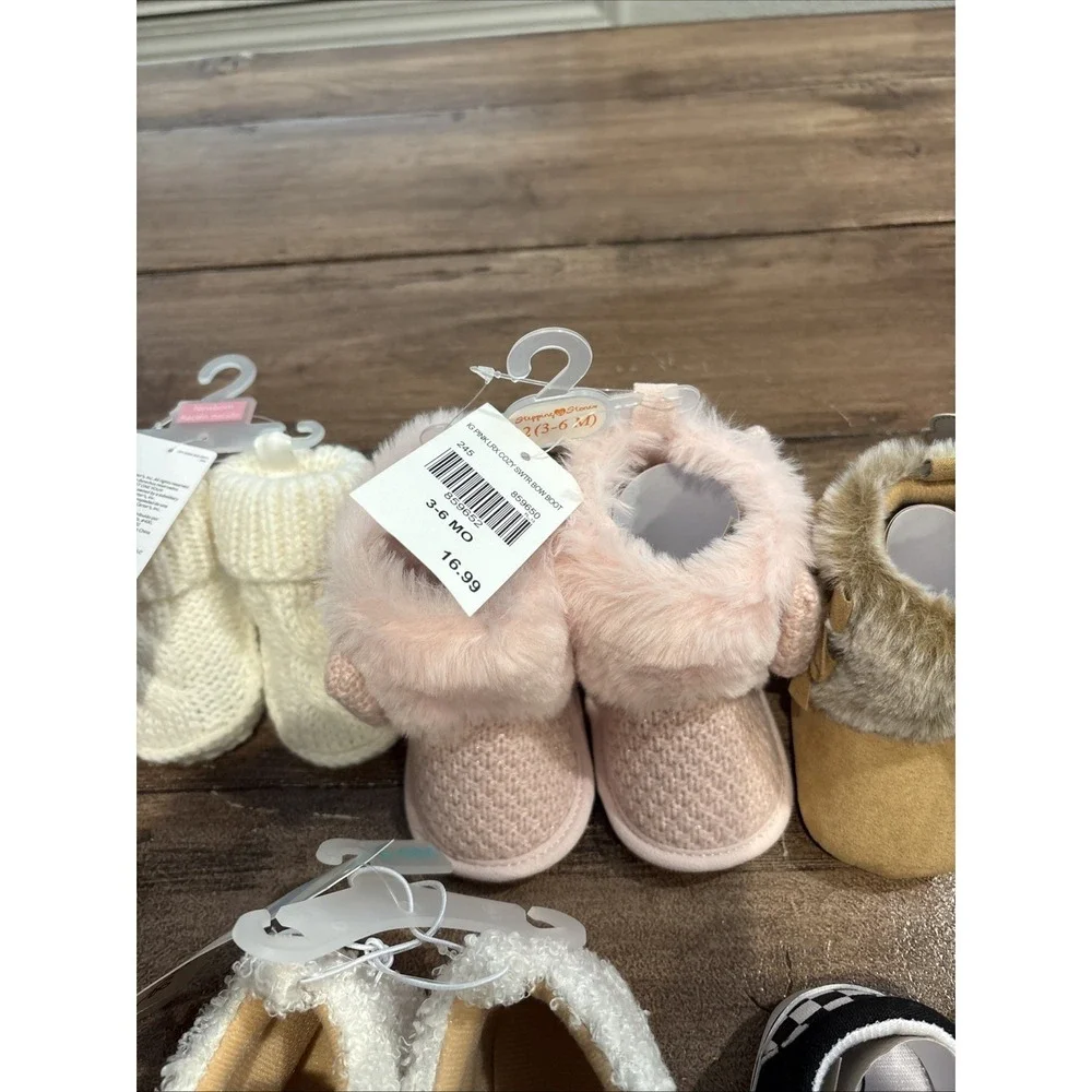 Lot 12 Pairs Infant Girl Baby Sizes NB-2 Dressy Slippers, Sock Shoes Boots